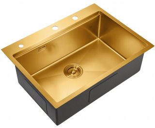 Мойка для кухни Milacio Denia 68 Steel MC.77418 в комплекте со смесителем и коландером брашированное золото